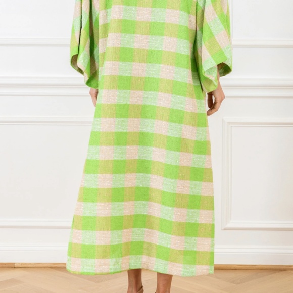 La Vie Style House Green Haze Tweed Check Caftan/Dress, O/S, Like New - Picture 2 of 6